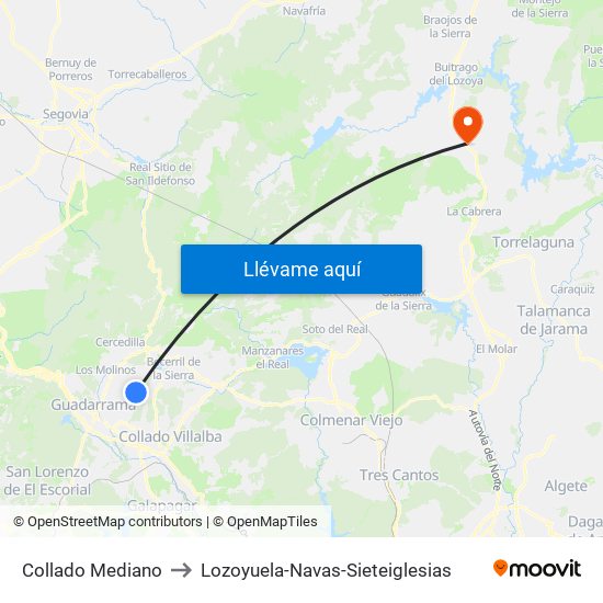 Collado Mediano to Lozoyuela-Navas-Sieteiglesias map