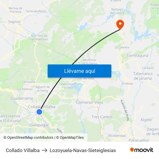 Collado Villalba to Lozoyuela-Navas-Sieteiglesias map