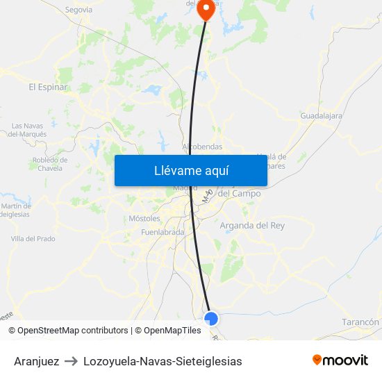 Aranjuez to Lozoyuela-Navas-Sieteiglesias map