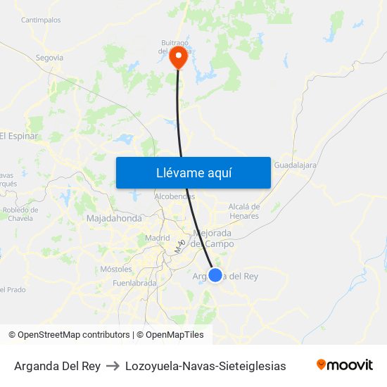 Arganda Del Rey to Lozoyuela-Navas-Sieteiglesias map