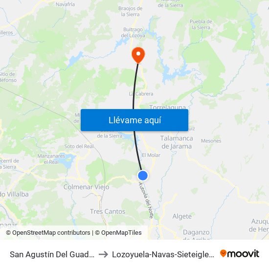 San Agustín Del Guadalix to Lozoyuela-Navas-Sieteiglesias map
