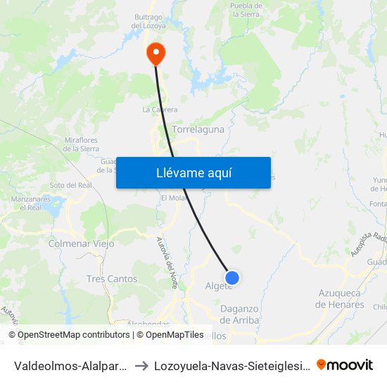 Valdeolmos-Alalpardo to Lozoyuela-Navas-Sieteiglesias map