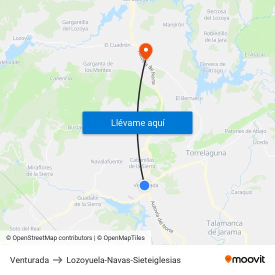 Venturada to Lozoyuela-Navas-Sieteiglesias map