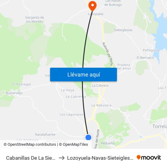 Cabanillas De La Sierra to Lozoyuela-Navas-Sieteiglesias map