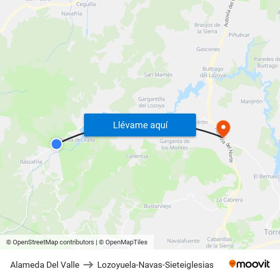 Alameda Del Valle to Lozoyuela-Navas-Sieteiglesias map