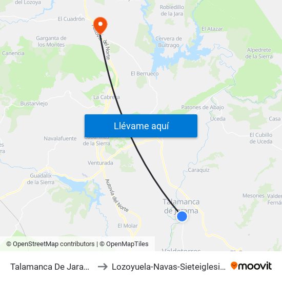Talamanca De Jarama to Lozoyuela-Navas-Sieteiglesias map