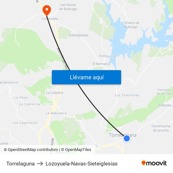 Torrelaguna to Lozoyuela-Navas-Sieteiglesias map