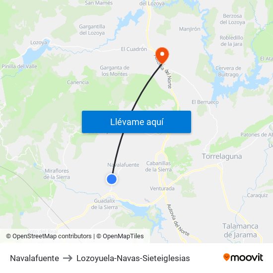 Navalafuente to Lozoyuela-Navas-Sieteiglesias map