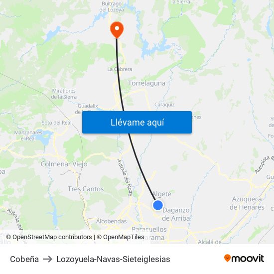 Cobeña to Lozoyuela-Navas-Sieteiglesias map