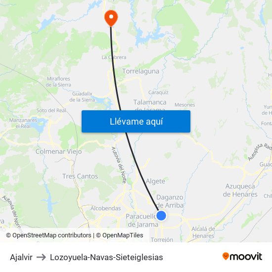 Ajalvir to Lozoyuela-Navas-Sieteiglesias map