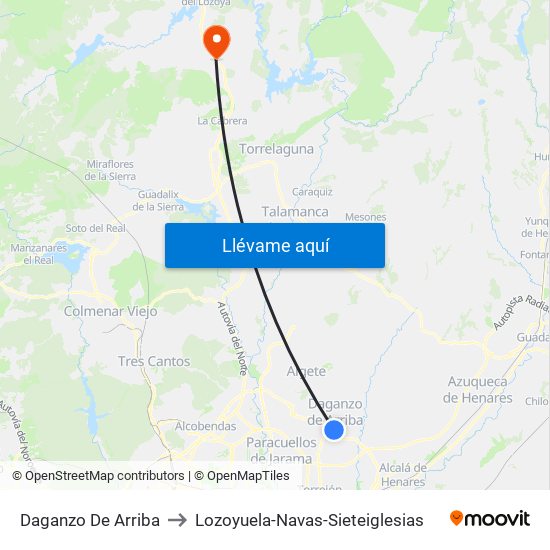 Daganzo De Arriba to Lozoyuela-Navas-Sieteiglesias map