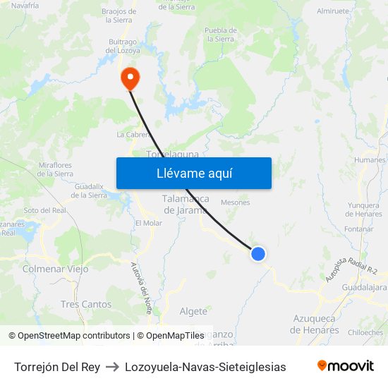 Torrejón Del Rey to Lozoyuela-Navas-Sieteiglesias map