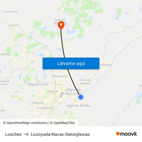 Loeches to Lozoyuela-Navas-Sieteiglesias map