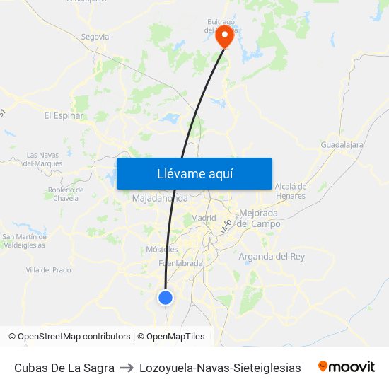 Cubas De La Sagra to Lozoyuela-Navas-Sieteiglesias map