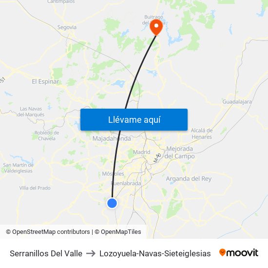 Serranillos Del Valle to Lozoyuela-Navas-Sieteiglesias map