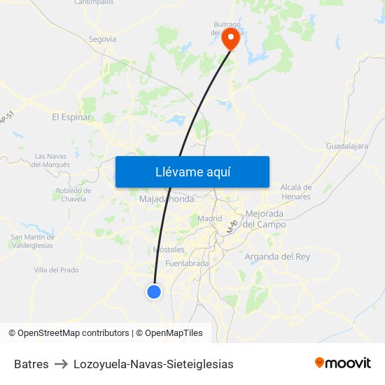 Batres to Lozoyuela-Navas-Sieteiglesias map