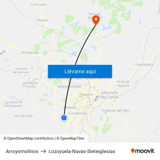 Arroyomolinos to Lozoyuela-Navas-Sieteiglesias map