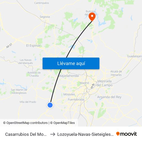 Casarrubios Del Monte to Lozoyuela-Navas-Sieteiglesias map
