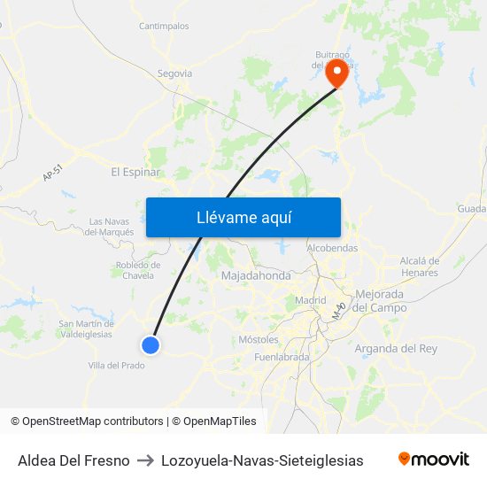 Aldea Del Fresno to Lozoyuela-Navas-Sieteiglesias map