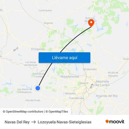 Navas Del Rey to Lozoyuela-Navas-Sieteiglesias map