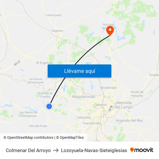 Colmenar Del Arroyo to Lozoyuela-Navas-Sieteiglesias map