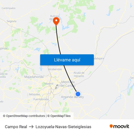 Campo Real to Lozoyuela-Navas-Sieteiglesias map