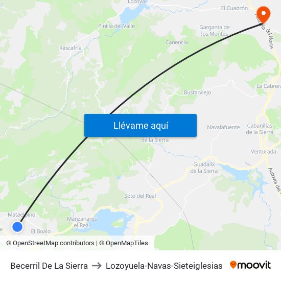 Becerril De La Sierra to Lozoyuela-Navas-Sieteiglesias map