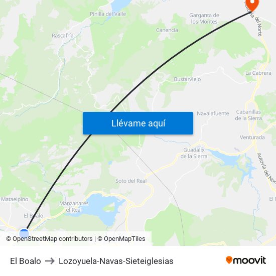 El Boalo to Lozoyuela-Navas-Sieteiglesias map