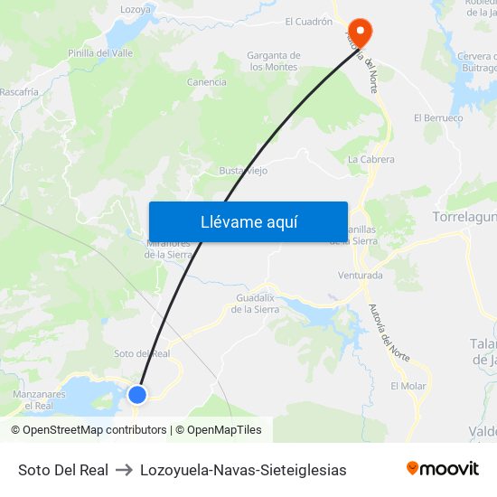 Soto Del Real to Lozoyuela-Navas-Sieteiglesias map
