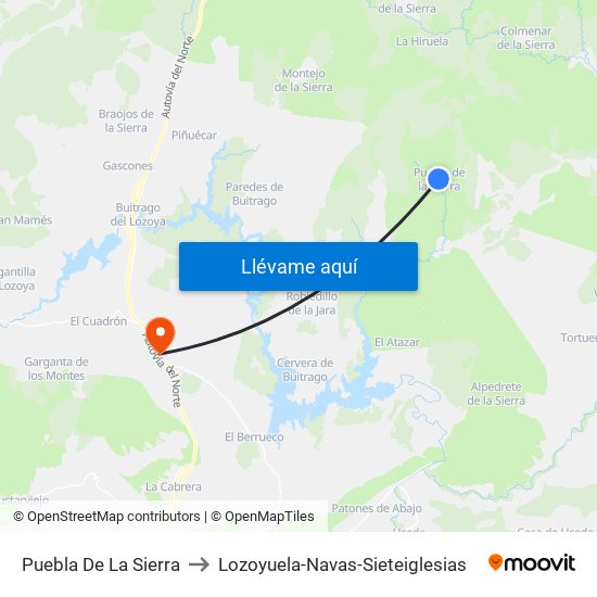 Puebla De La Sierra to Lozoyuela-Navas-Sieteiglesias map