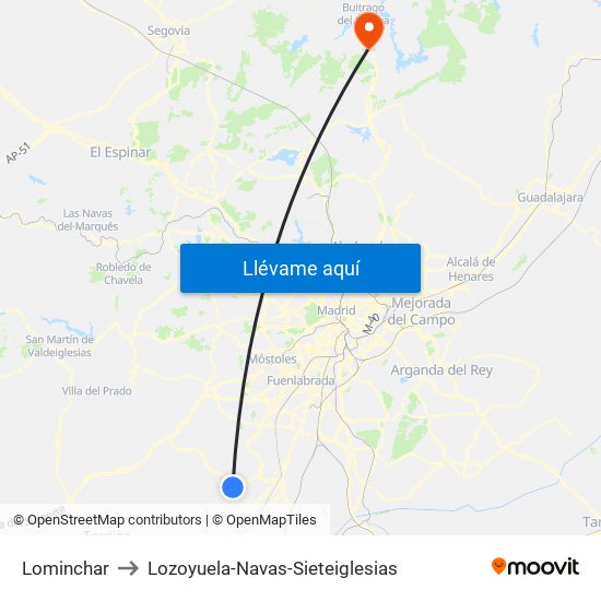 Lominchar to Lozoyuela-Navas-Sieteiglesias map