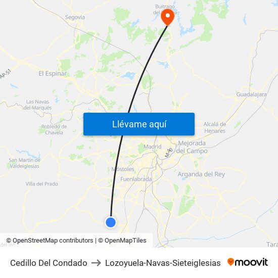 Cedillo Del Condado to Lozoyuela-Navas-Sieteiglesias map