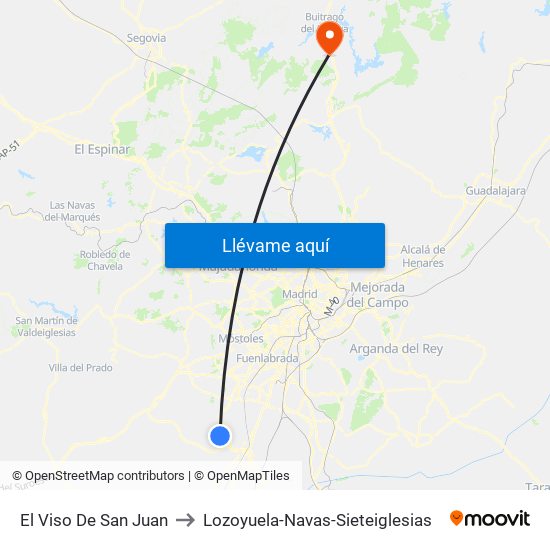 El Viso De San Juan to Lozoyuela-Navas-Sieteiglesias map