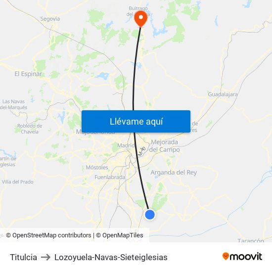 Titulcia to Lozoyuela-Navas-Sieteiglesias map
