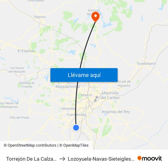 Torrejón De La Calzada to Lozoyuela-Navas-Sieteiglesias map