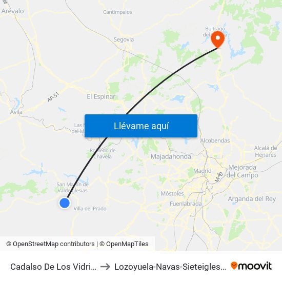 Cadalso De Los Vidrios to Lozoyuela-Navas-Sieteiglesias map