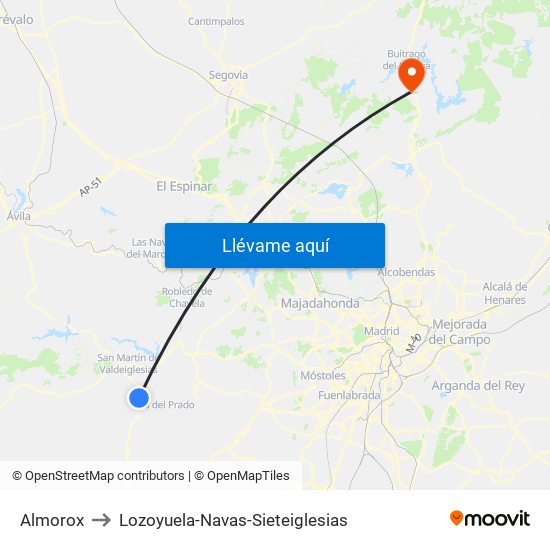 Almorox to Lozoyuela-Navas-Sieteiglesias map