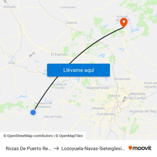 Rozas De Puerto Real to Lozoyuela-Navas-Sieteiglesias map