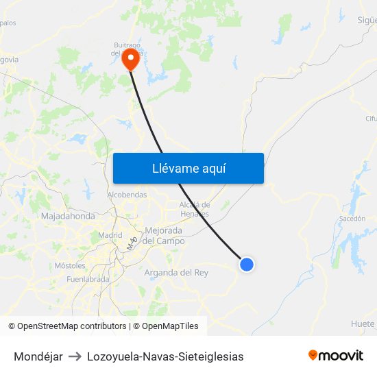 Mondéjar to Lozoyuela-Navas-Sieteiglesias map