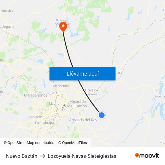 Nuevo Baztán to Lozoyuela-Navas-Sieteiglesias map