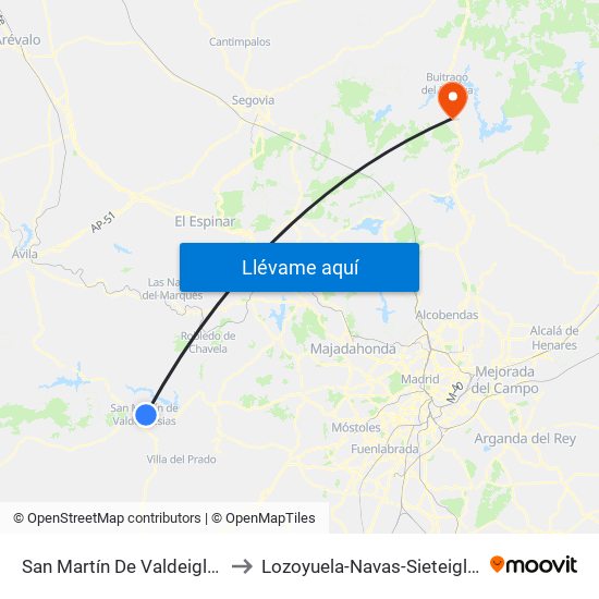 San Martín De Valdeiglesias to Lozoyuela-Navas-Sieteiglesias map