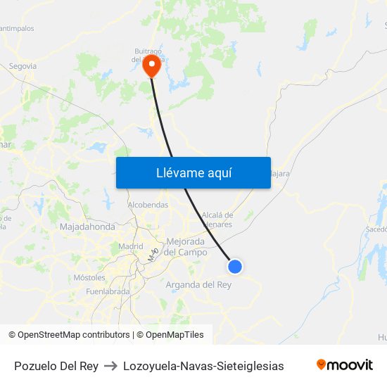 Pozuelo Del Rey to Lozoyuela-Navas-Sieteiglesias map
