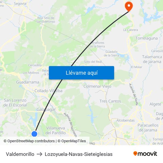 Valdemorillo to Lozoyuela-Navas-Sieteiglesias map