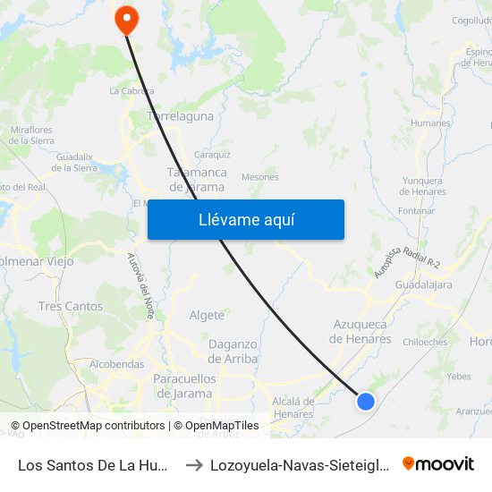 Los Santos De La Humosa to Lozoyuela-Navas-Sieteiglesias map