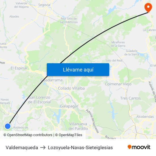 Valdemaqueda to Lozoyuela-Navas-Sieteiglesias map