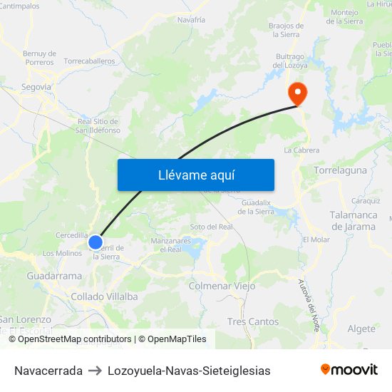 Navacerrada to Lozoyuela-Navas-Sieteiglesias map