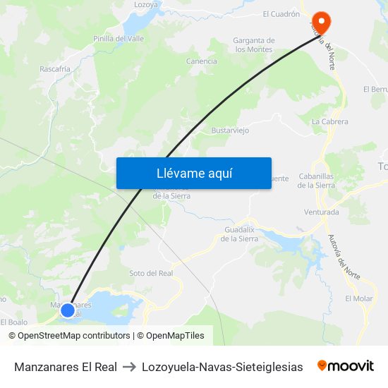 Manzanares El Real to Lozoyuela-Navas-Sieteiglesias map