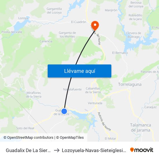 Guadalix De La Sierra to Lozoyuela-Navas-Sieteiglesias map