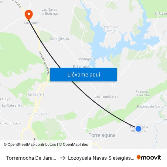 Torremocha De Jarama to Lozoyuela-Navas-Sieteiglesias map