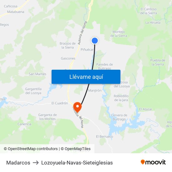 Madarcos to Lozoyuela-Navas-Sieteiglesias map
